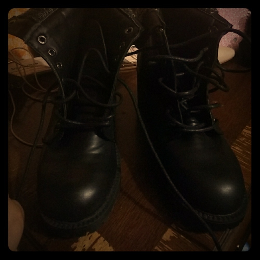 Celebrity NYC stacked heel combat boots